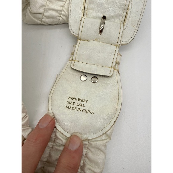 Nine West Off White Elastic Ruched Wide Cinch Belt Buckle Size L/XL 33-36 Waist - Picture 10 of 12